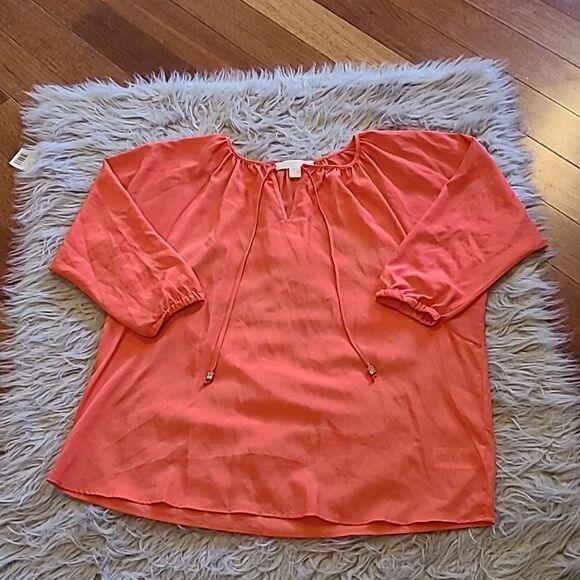 Michael Michael kors womens coral polyester flowy balloon sleeve shirt - Picture 1 of 6